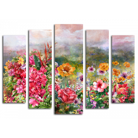 Модульная картина Полевые цветы акварель