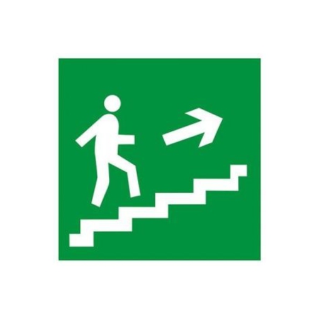 Знак E 15 Направление к эвакуационному выходу по лестнице направо вверх