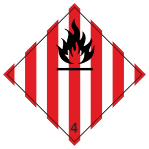 Знак безопасности 4.1 «Легковоспламеняющиеся твердые вещества, самореактивные вещества и десенсибилизированные взрывчатые вещества»