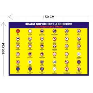 СТН-399 - Cтенд Знаки дорожного движения запрещающие 100 х 150 см (1плакат)